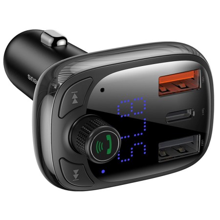 Modulator FM cu Incarcator pentru Masina 2x USB, Type-C, Bluetooth MP3 Player - Baseus S-13 (CCMT000101) - Black