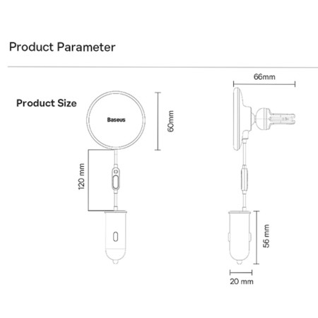 Incarcator pentru Masina 25W + Suport cu Incarcare Wireless 15W - Baseus (SUCX040001) - Black