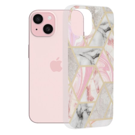 Husa pentru iPhone 15 - Techsuit Marble Series - Pink Hex