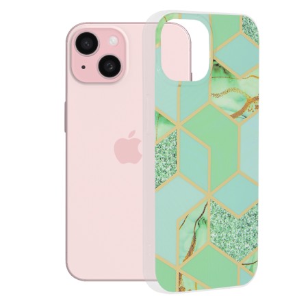 Husa pentru iPhone 15 - Techsuit Marble Series - Green Hex