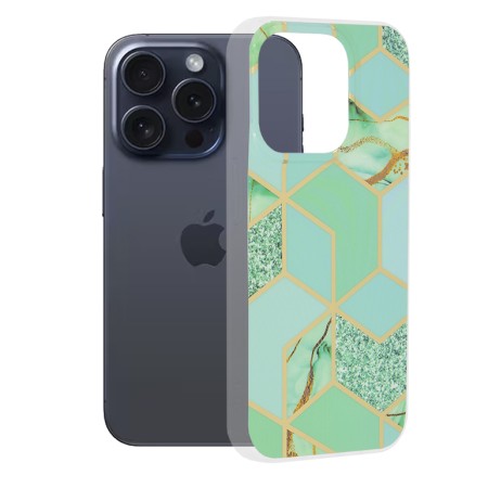 Husa pentru iPhone 15 Pro - Techsuit Marble Series - Green Hex