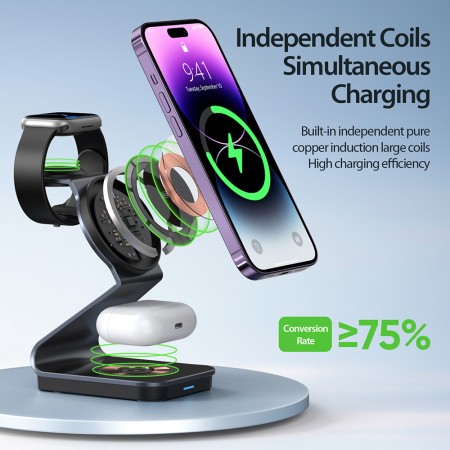 Statie de Incarcare pentru Telefon, Apple Watch, AirPods, 15W - Duzzona (W15) - Transparent