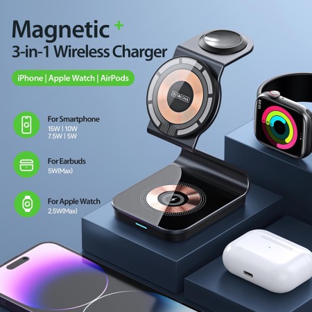 Statie de Incarcare pentru Telefon, Apple Watch, AirPods, 15W - Duzzona (W15) - Transparent