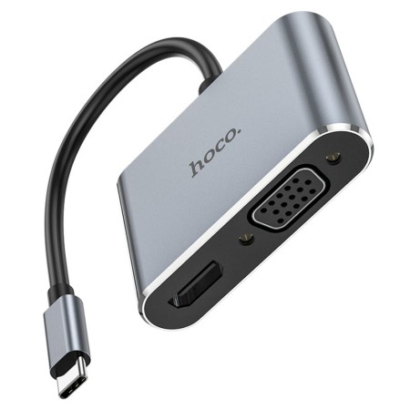 Adaptor Type-C la HDMI, VGA, 4Kat30Hz 1080p - Hoco (HB29) - Metal Gray