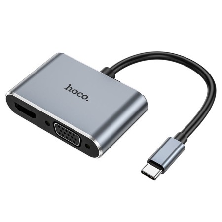 Adaptor Type-C la HDMI, VGA, 4Kat30Hz 1080p - Hoco (HB29) - Metal Gray