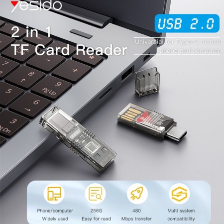 Cititor de Carduri TF, USB, Type-C, 480Mbps - Yesido (GS21) - Transparent