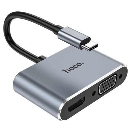 Hoco - OTG Adapter Eco (HB30) - Type-C to HDMI, VGA, USB3.0, Type-C 4Kat30Hz, 100W, 5Gbps - Metal Gray