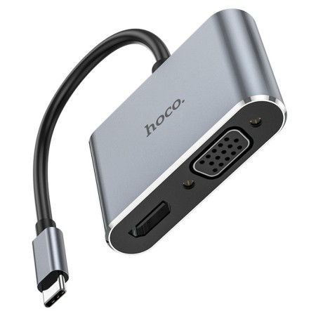 Hoco - OTG Adapter Eco (HB30) - Type-C to HDMI, VGA, USB3.0, Type-C 4Kat30Hz, 100W, 5Gbps - Metal Gray