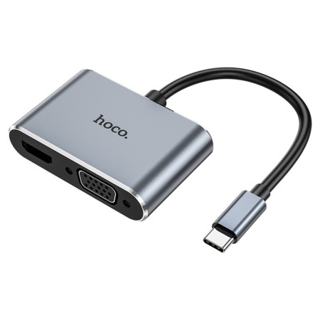 Hoco - OTG Adapter Eco (HB30) - Type-C to HDMI, VGA, USB3.0, Type-C 4Kat30Hz, 100W, 5Gbps - Metal Gray