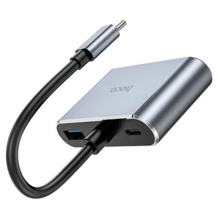 Hoco - OTG Adapter Eco (HB30) - Type-C to HDMI, VGA, USB3.0, Type-C 4Kat30Hz, 100W, 5Gbps - Metal Gray