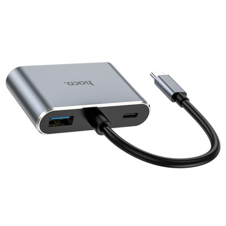 Hoco - OTG Adapter Eco (HB30) - Type-C to HDMI, VGA, USB3.0, Type-C 4Kat30Hz, 100W, 5Gbps - Metal Gray