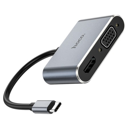 Hoco - OTG Adapter Eco (HB30) - Type-C to HDMI, VGA, USB3.0, Type-C 4Kat30Hz, 100W, 5Gbps - Metal Gray