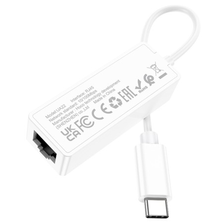 Adaptor Type-C la RJ45, 100Mbps, 15cm - Hoco Acquire (UA22) - White