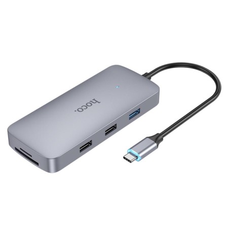 Hoco - Docking Station Easy 10in1 (HB33) - Type-C to USB3.0, 2xUSB2.0, HDMI, RJ45, SD/TF Card, Type-C, VGA, Aux - Metal Gray