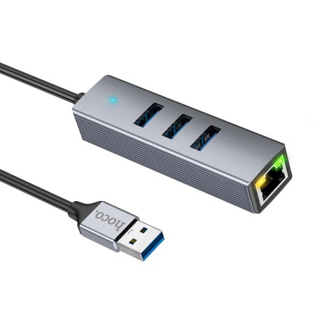 Hoco - Docking Station Easy Link (HB34) - USB to USB3.0, Ethernet, 1000Mbps - Metal Gray