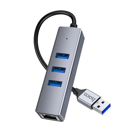 Hoco - Docking Station Easy Link (HB34) - USB to USB3.0, Ethernet, 1000Mbps - Metal Gray