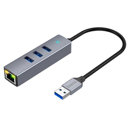 Hoco - Docking Station Easy Link (HB34) - USB to USB3.0, Ethernet, 1000Mbps - Metal Gray