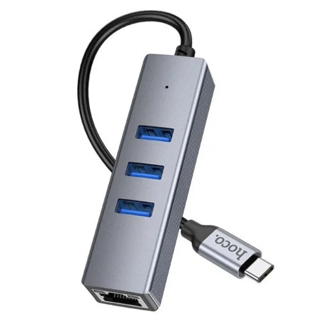 Hoco - Docking Station Easy Link (HB34) - Type-C to USB3.0, Ethernet, 1000Mbps - Metal Gray