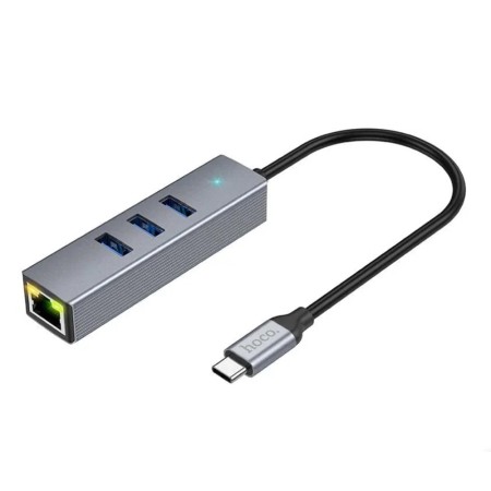 Hoco - Docking Station Easy Link (HB34) - Type-C to USB3.0, Ethernet, 1000Mbps - Metal Gray