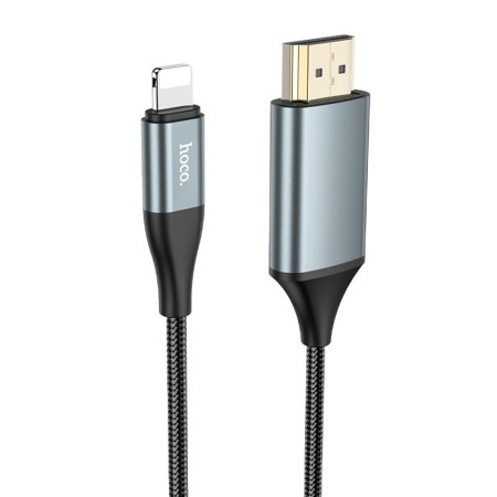 Hoco - Video Cable Adapter (UA15) - Lightning to HDMI, for iOS8.0+, 3.3V, 500mA, 1080p HD, 2m - Metal Gray