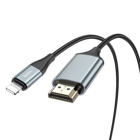 Hoco - Video Cable Adapter (UA15) - Lightning to HDMI, for iOS8.0+, 3.3V, 500mA, 1080p HD, 2m - Metal Gray