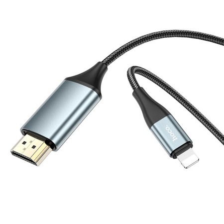 Hoco - Video Cable Adapter (UA15) - Lightning to HDMI, for iOS8.0+, 3.3V, 500mA, 1080p HD, 2m - Metal Gray