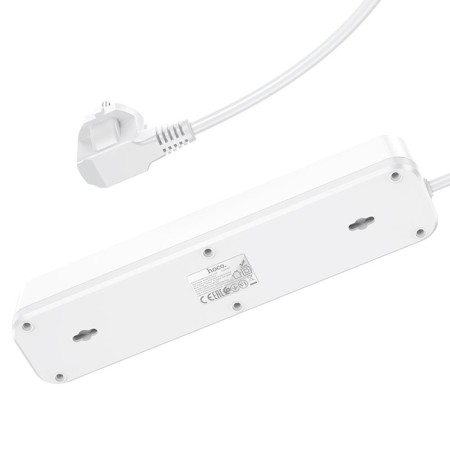 Prelungitor 2xUSB-A 18W, 4xShuko, Type-C PD20W, 3A, 1.8m - Hoco Aura (NS1) - White