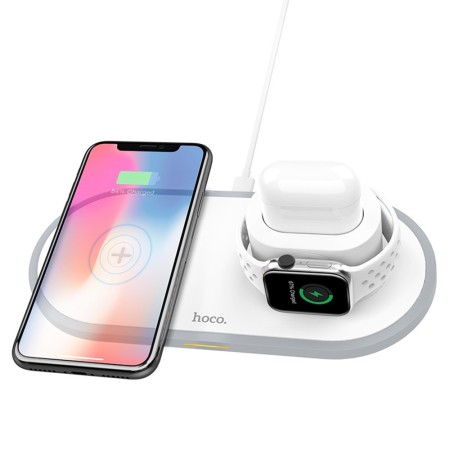 Statie de Incarcare pentru Telefon, Apple Watch, AirPods, 2A, 10W - Hoco Wisdom 3in1 (CW21) - White