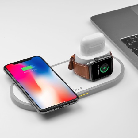 Statie de Incarcare pentru Telefon, Apple Watch, AirPods, 2A, 10W - Hoco Wisdom 3in1 (CW21) - White