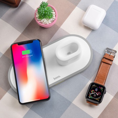 Statie de Incarcare pentru Telefon, Apple Watch, AirPods, 2A, 10W - Hoco Wisdom 3in1 (CW21) - White