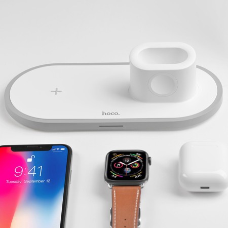 Statie de Incarcare pentru Telefon, Apple Watch, AirPods, 2A, 10W - Hoco Wisdom 3in1 (CW21) - White