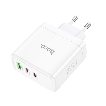 Incarcator pentru Priza GaN, Fast Charging, USB, 2x Type-C, 65W - Hoco Glory (N30) - White