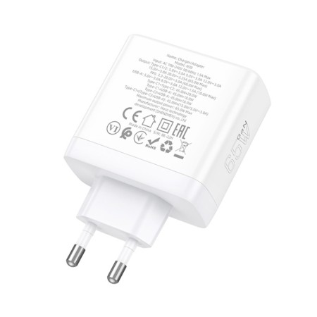 Incarcator pentru Priza GaN, Fast Charging, USB, 2x Type-C, 65W - Hoco Glory (N30) - White