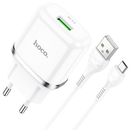 Incarcator Priza USB-A, 18W, 3A + Cablu Micro-USB 1m - Hoco Special (N3) - White