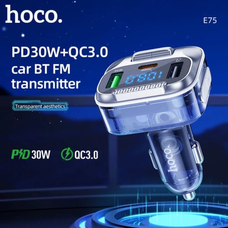 Incarcator Auto cu Modulator FM PD30W + USB QC3.0 - Hoco (E75) - Dark Blue