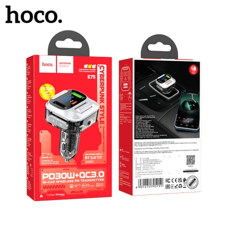 Incarcator Auto cu Modulator FM PD30W + USB QC3.0 - Hoco (E75) - Jazz Black