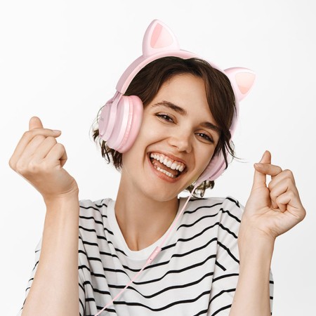 Casti cu Fir, Urechi de Pisica - Hoco Cat Ears (W36) - Pink