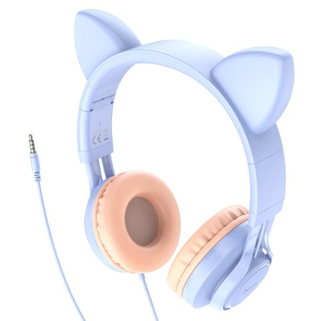 Casti cu Fir, Urechi de Pisica - Hoco Cat Ears (W36) - Dream Blue