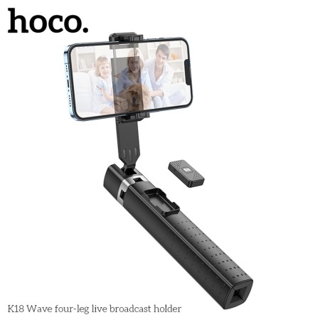 Selfie Stick Wireless Bluetooth 4.0 cu Telecomana si Trepied - Hoco (K18) - Black