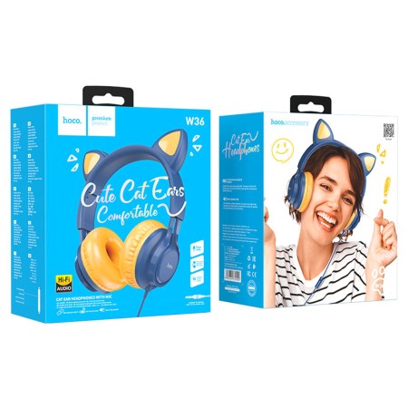 Casti cu Fir, Urechi de Pisica - Hoco Cat Ears (W36) - Midnight Blue