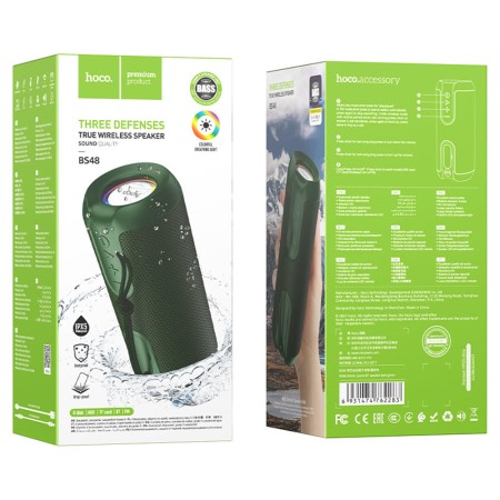 Boxa Wireless BT 5.1, FM, Card TF, Disk U, Lumini RGB, 10W, 1200mAh - Hoco Artistic Sports (BS48) - Dark Green