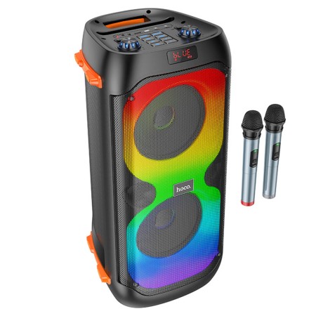 Boxa Wireless BT V5.1, Card TF, USB, AUX, FM, 40W, 3600mAh, cu 2 Microfoane si Lumini RGB - Hoco Manhattan (BS53) - Black