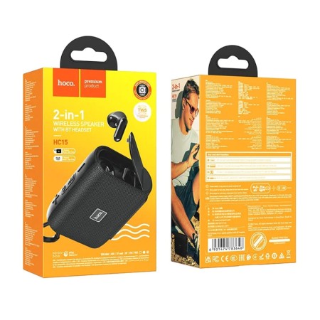 Boxa Mini Portabila + Casti Bluetooth, 1200mAh, 5W - Hoco (HC15) - Black