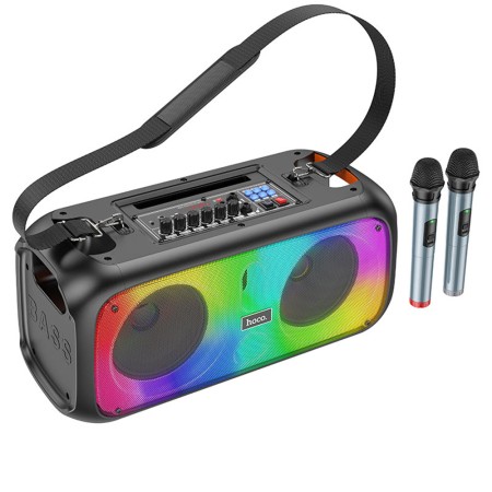 Boxa Wireless BT 5.1, Card TF, USB, AUX, FM, Doua Microfoane, Lumini RGB, 30W - Hoco Party (BS54) - Black