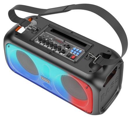 Boxa Wireless BT 5.1, Card TF, USB, AUX, FM, Doua Microfoane, Lumini RGB, 30W - Hoco Party (BS54) - Black