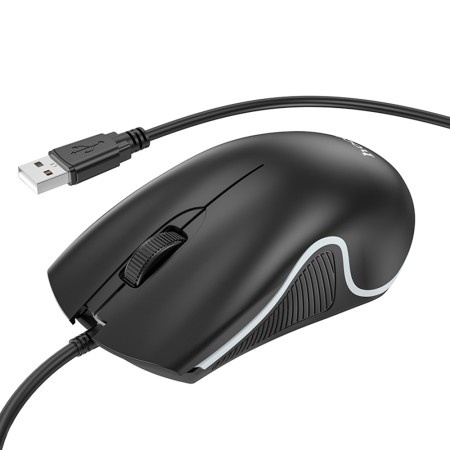 Mouse cu Fir USB, Lumini RGB, 1.4m, 1000 DPI - Hoco (GM19) - Black