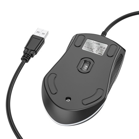 Mouse cu Fir USB, Lumini RGB, 1.4m, 1000 DPI - Hoco (GM19) - Black