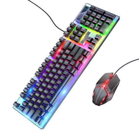 Set Tastatura si Mouse USB, cu Lumini RGB, 1.5m, DPI (800 - 1200) - Hoco GM18 - Black