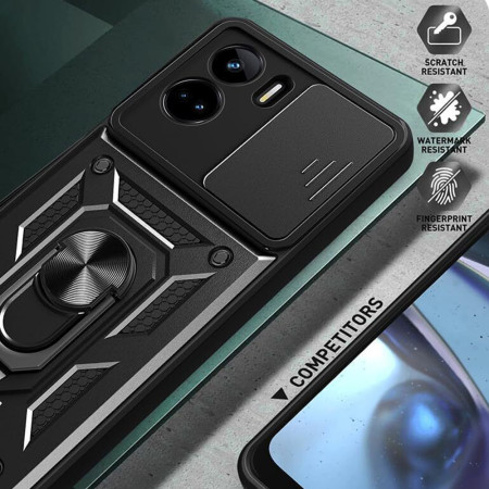 Husa telefon compatibila Honor 90 Lite, Slide & Snap Premium, Magnetic Ring Holder, Negru