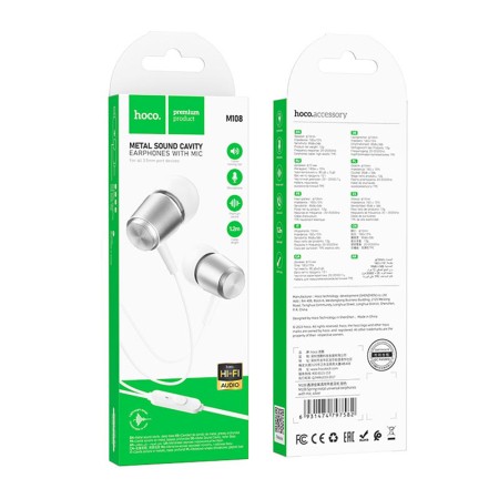 Casti Audio cu Fir Jack 3.5mm cu Microfon, 1.2m - Hoco (M108) - White